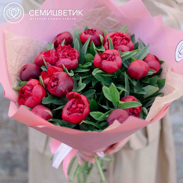 Букет из 15 бордовых пионов Standart