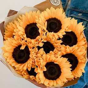 Букет из 9 подсолнухов в упаковке