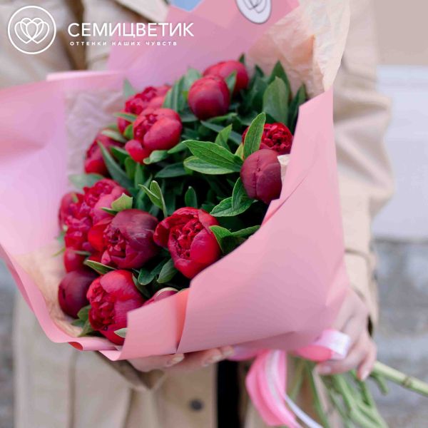 Букет из 15 бордовых пионов Standart