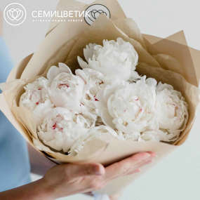 Букет из 9 нежно-розовых пионов Standart Plus в кремовой пленке